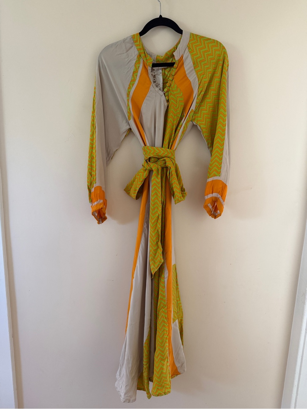 Natalie Martin Fiore Silk Lime Green/Tangerine Zigzag Print Maxi Dress NWT XS - Picture 4 of 9